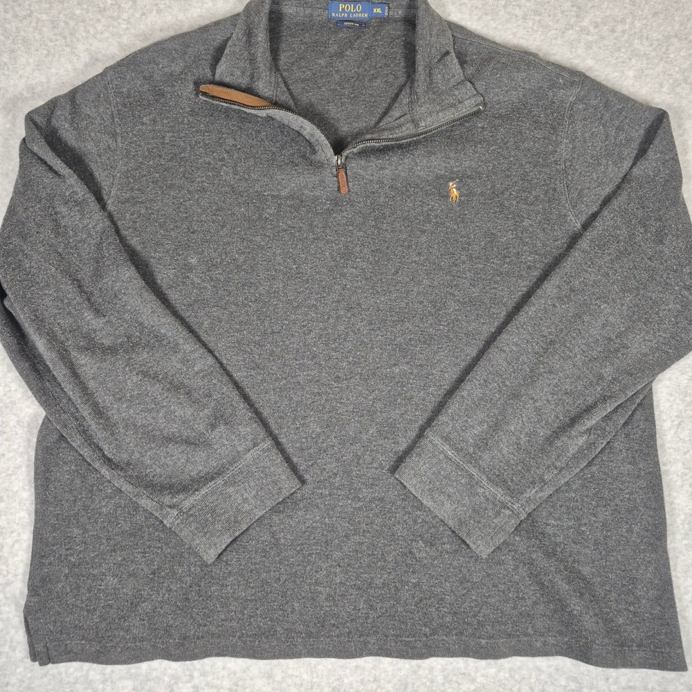 Polo Ralph Lauren Quarter Zip Mens XXL Gray Estate Rib Flesh Pony Pullover